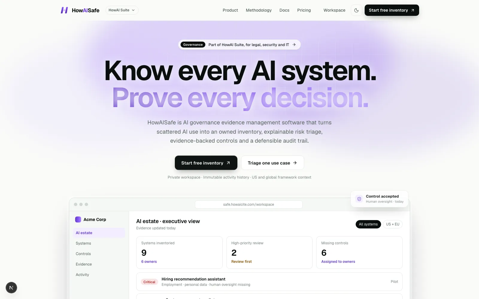 HowAISafe — Turn AI governance into living evidence.